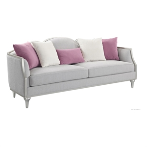 Pemberly Row Contemporary Fabric Sofa with 5 Accent Pillows in Beige