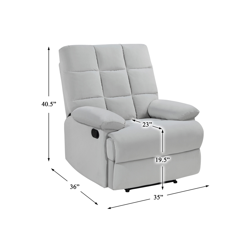 Pemberly Row Upholstered Velvet Fabric Manual Recliner in Light Gray