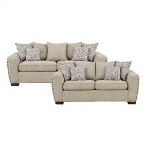 Pemberly Row Contemporary 2-Piece Living Room Sofa Set in Light Brown