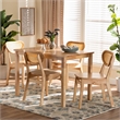 Pemberly Row Contemporary 5-Piece Wood & Rattan Dining Set in Oak Brown