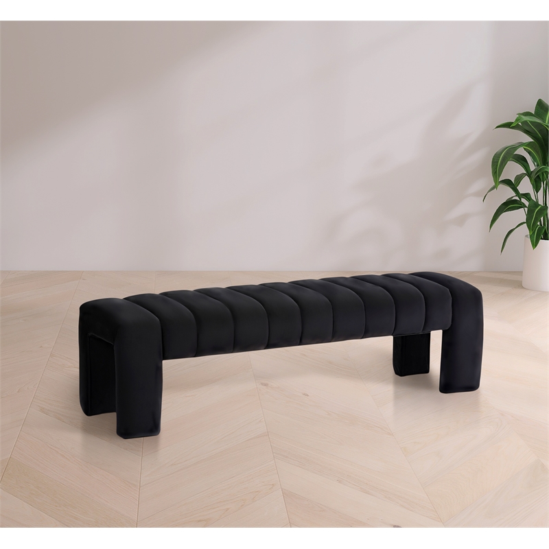 Pemberley Row Velvet Andaz Black Bench Rectangular Deep Tufting 60.5
