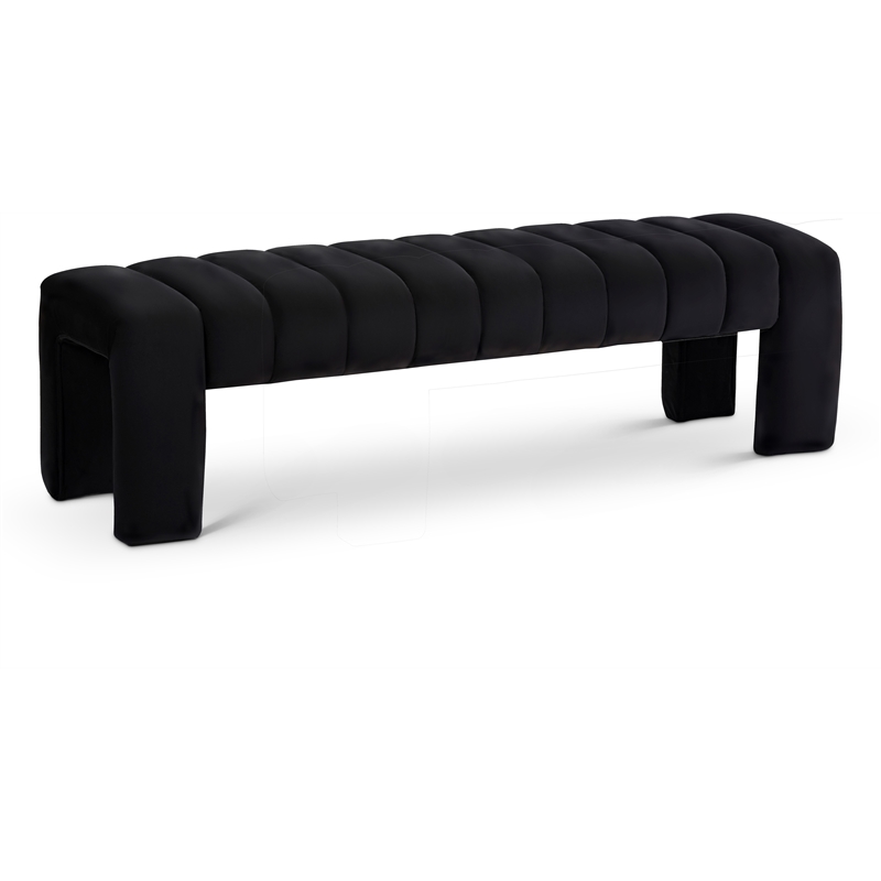 Pemberley Row Velvet Andaz Black Bench Rectangular Deep Tufting 60.5