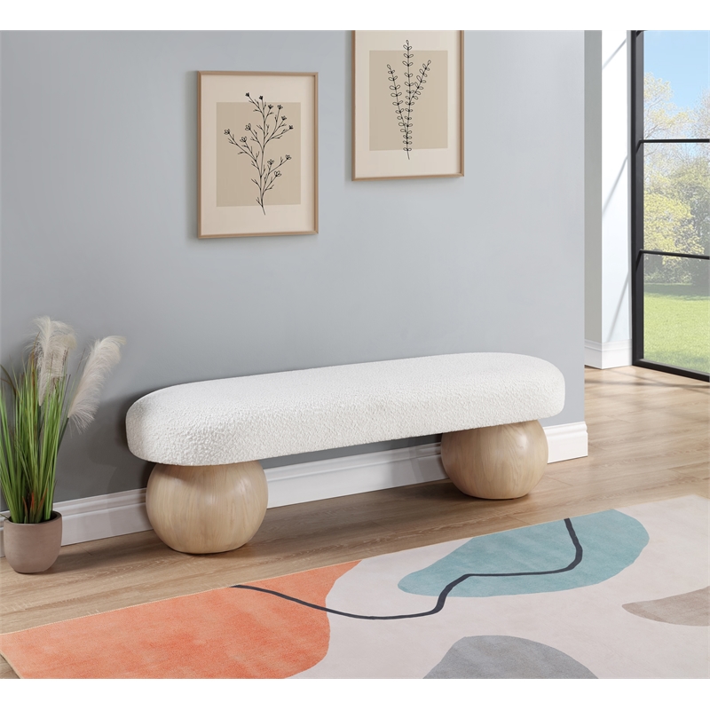Pemberley Row Boucle Fabric Cream Bench Rectangular Art Deco 59.5