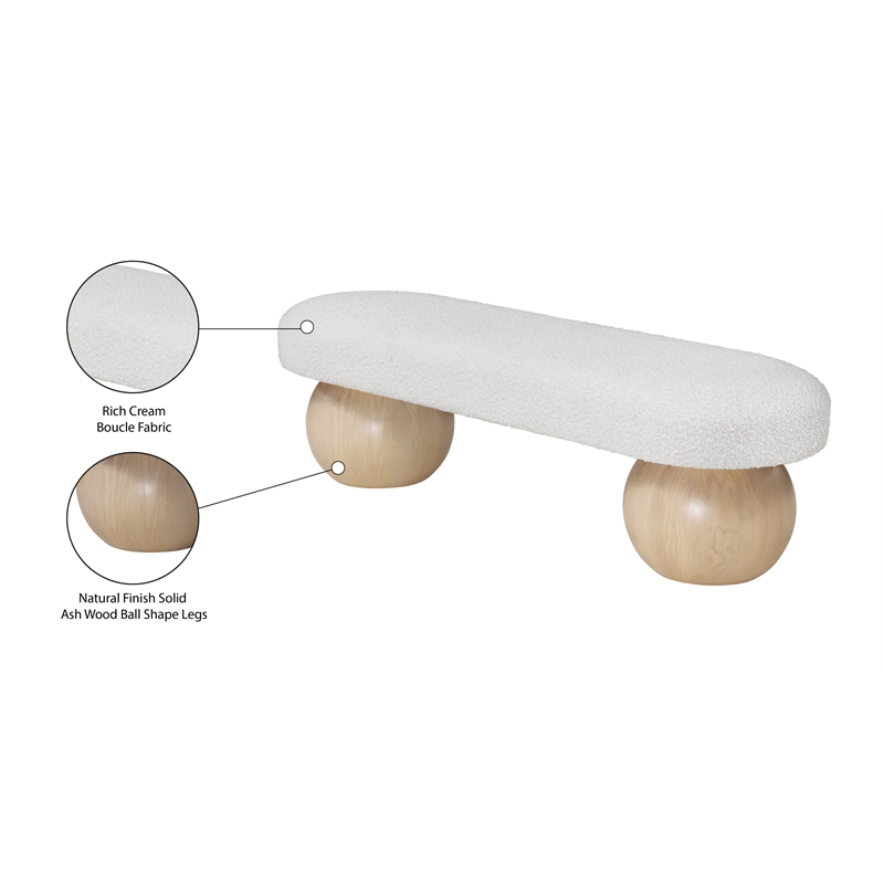 Pemberley Row Boucle Fabric Cream Bench Rectangular Art Deco 59.5