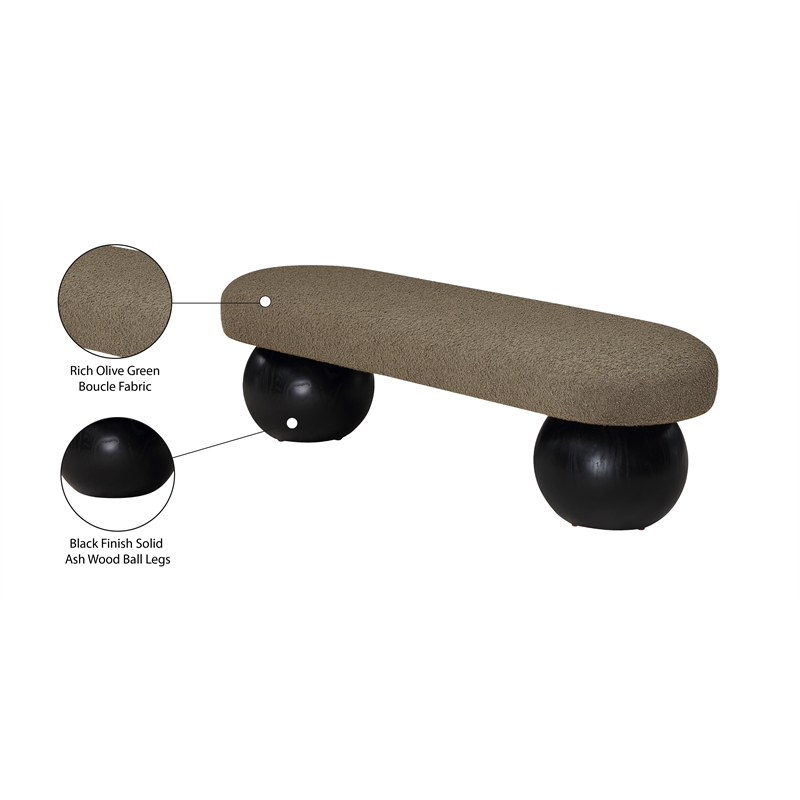 Pemberly Row Modern / Contemporary Rich Boucle Fabric Bowies Olive Bench