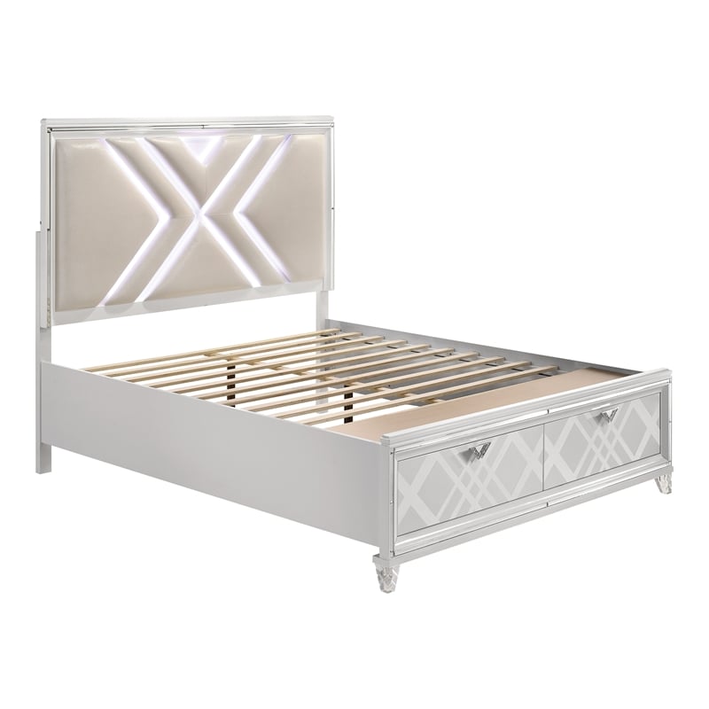Pemberly Row 5pc White Wood Bedroom Set - Queen+2 Nightstands+Dresser+Mirror