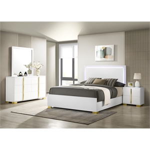 Pemberley Row Wood White and Gold Eastern King Bedroom Set Rectangular LED Light Assemble Required