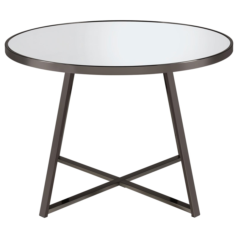 Pemberly Row Contemporary Metal Round Dining Table Black Nickel and Mirror