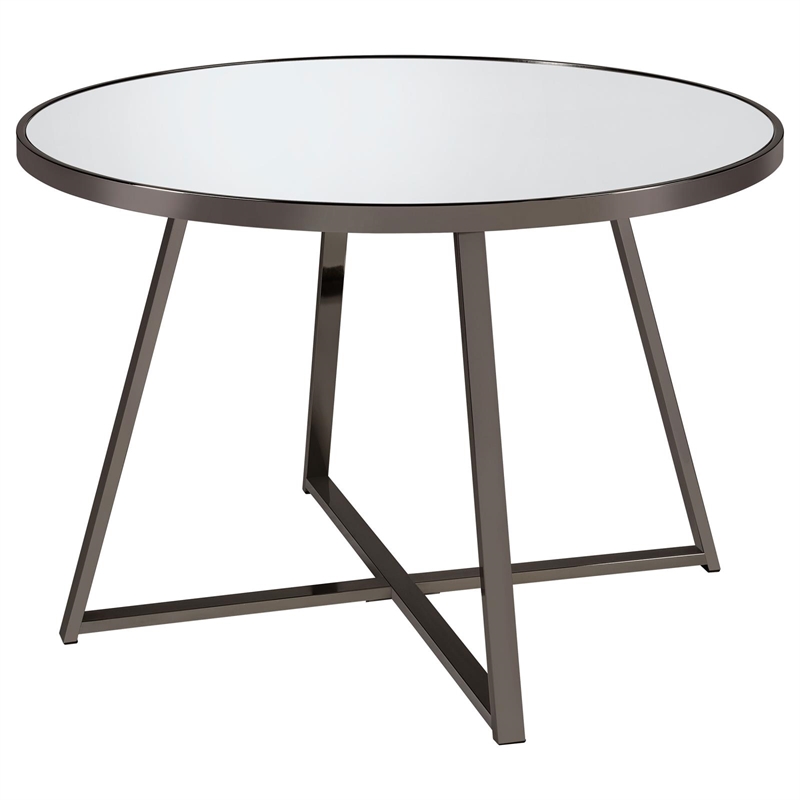 Pemberly Row Contemporary Metal Round Dining Table Black Nickel and Mirror