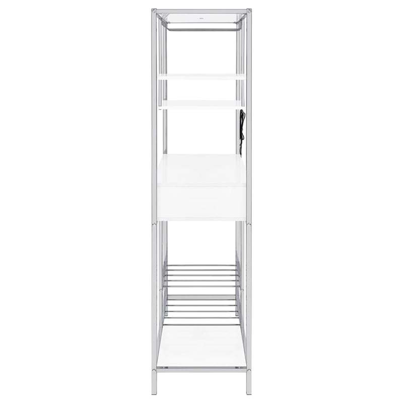 Pemberly Row 1-drawer Contemporary Metal Bar Cabinet w/ Shelving White & Chrome