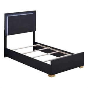 Pemberly Row Contemporary Wood Full Bed with LED Lighting Black and Gold