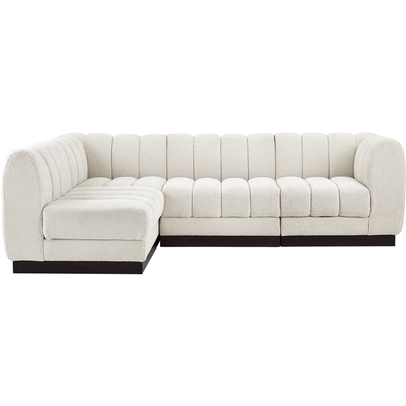 Pemberly Row 4-Piece Contemporary Fabric L-Shaped Modular Sectional in Cream