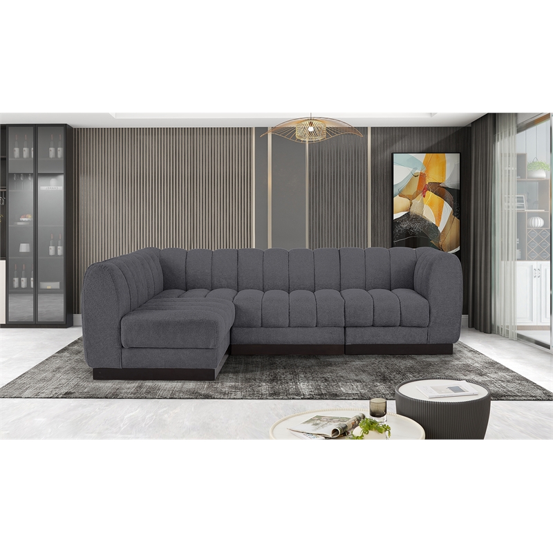 Pemberly Row 4-Piece Contemporary Fabric L-Shaped Modular Sectional in Dark Gray
