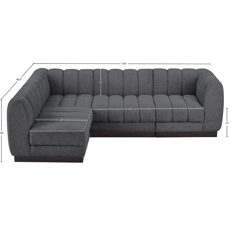 Pemberly Row 4-Piece Contemporary Fabric L-Shaped Modular Sectional in Dark Gray