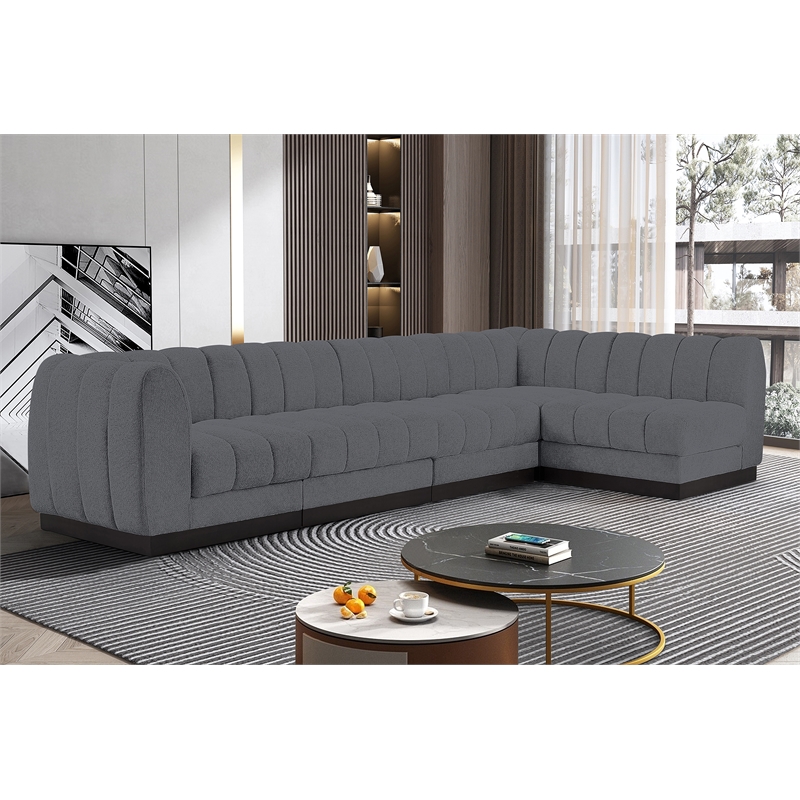 Pemberly Row 5-Piece Contemporary Fabric L-Shaped Modular Sectional in Dark Gray