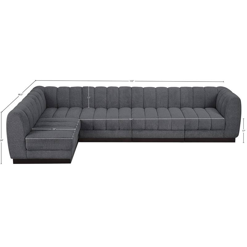 Pemberly Row 5-Piece Contemporary Fabric L-Shaped Modular Sectional in Dark Gray