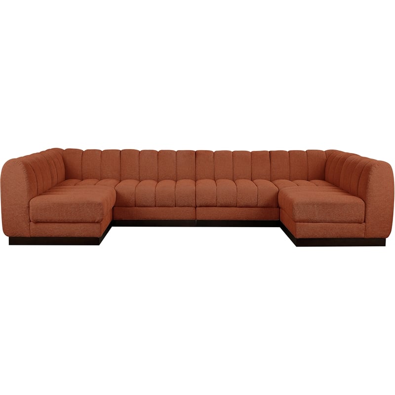 Pemberly Row 6-Piece Contemporary Fabric U-Shaped Modular Sectional in Orange