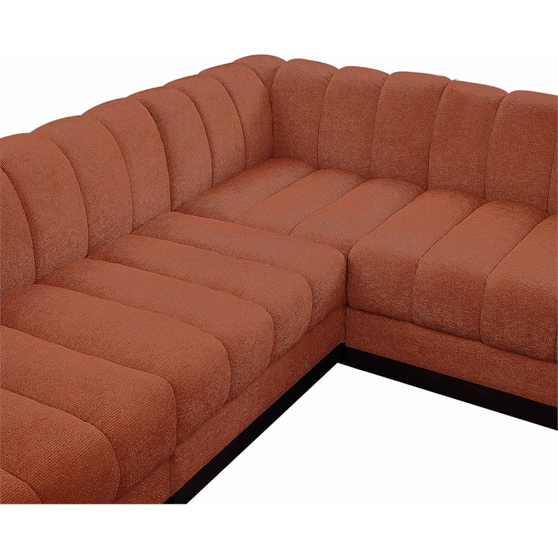 Pemberly Row 6-Piece Contemporary Fabric U-Shaped Modular Sectional in Orange