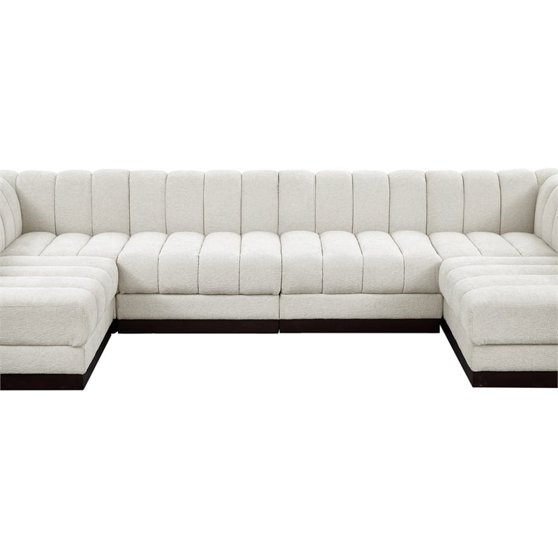 Pemberly Row 6-Piece Contemporary Fabric U-Shaped Modular Sectional in Cream