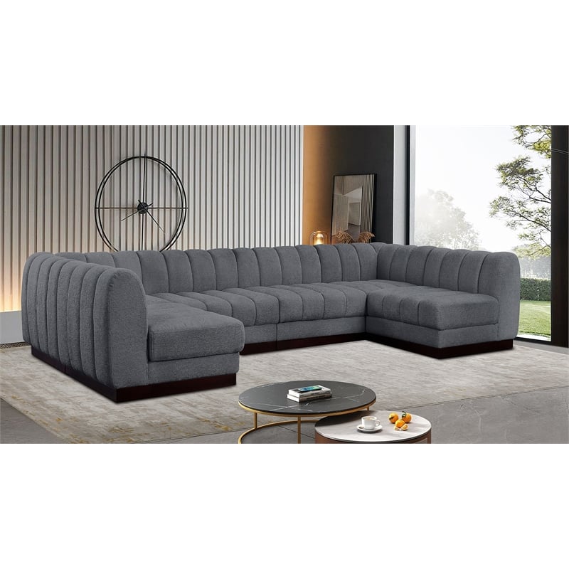 Pemberly Row 6-Piece Contemporary Fabric U-Shaped Modular Sectional in Dark Gray