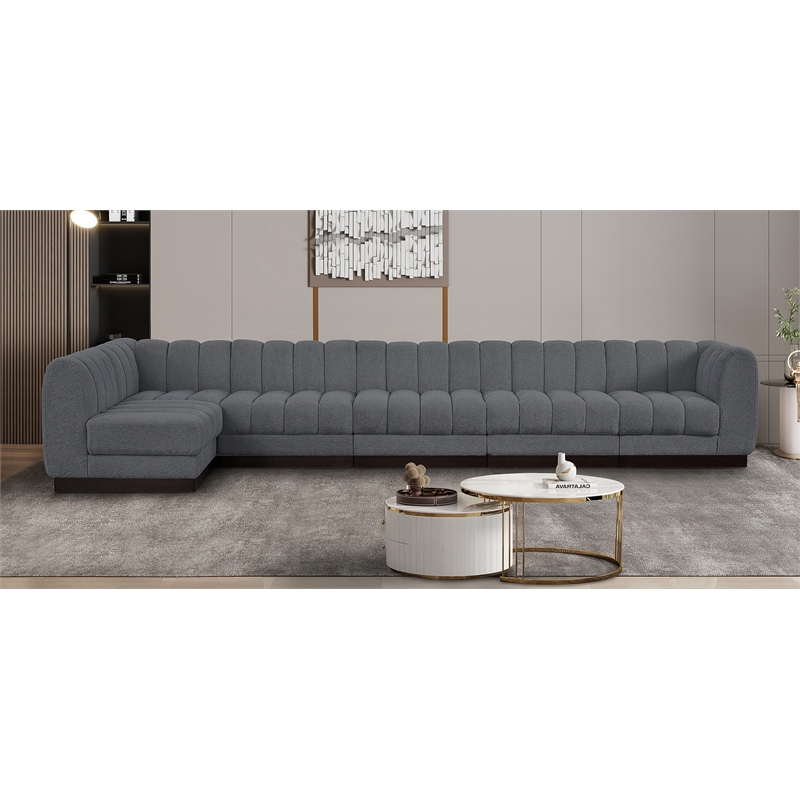 Pemberly Row 6-Piece Contemporary Fabric L-Shaped Modular Sectional in Dark Gray
