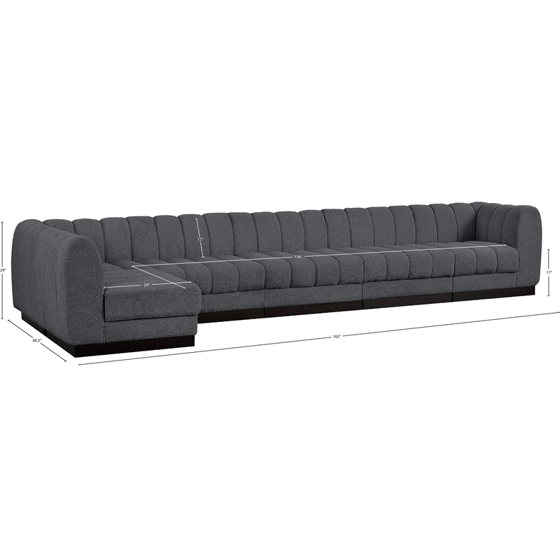 Pemberly Row 6-Piece Contemporary Fabric L-Shaped Modular Sectional in Dark Gray