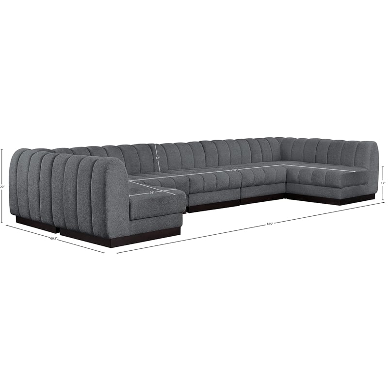 Pemberly Row 7-Piece U-Shaped Contemporary Fabric Modular Sectional in Dark Gray