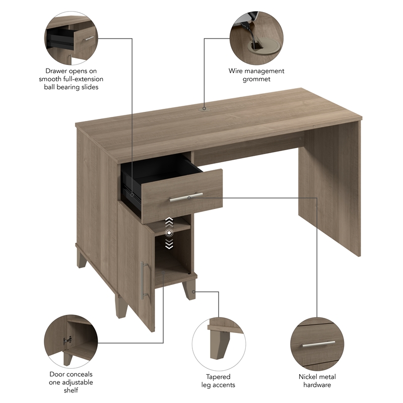 Pemberly Row 54W Office Desk with Drawers in Ash Gray - Engineered Wood