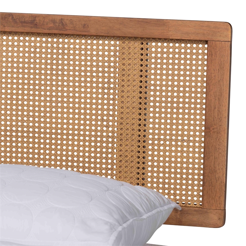 Pemberly Row Walnut Brown Wood and Rattan Full Size 3-Piece Bedroom Set