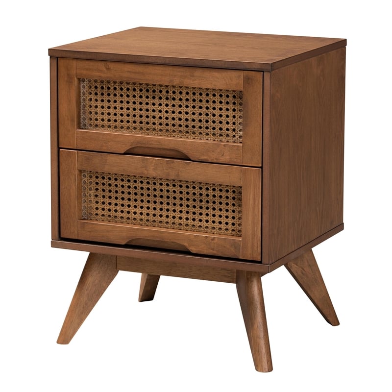 Pemberly Row Walnut Brown Wood and Rattan Queen Size 3-Piece Bedroom Set