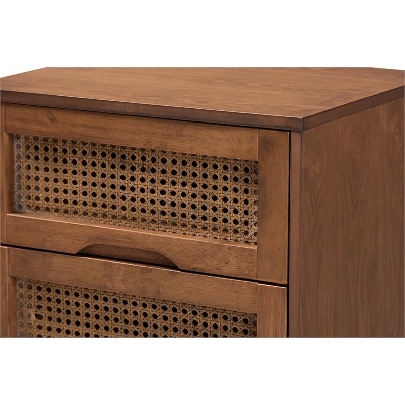 Pemberly Row Walnut Brown Wood and Rattan Queen Size 3-Piece Bedroom Set