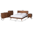 Pemberly Row Walnut Brown Wood and Rattan Full Size 4-Piece Bedroom Set