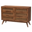 Pemberly Row Walnut Brown Wood and Rattan Full Size 5-Piece Bedroom Set