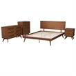Pemberly Row Walnut Brown Wood and Rattan King Size 4-Piece Bedroom Set