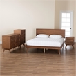Pemberly Row Walnut Brown Wood and Rattan King Size 4-Piece Bedroom Set