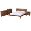 Pemberly Row Walnut Brown Wood and Rattan King Size 4-Piece Bedroom Set