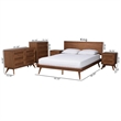 Pemberly Row Walnut Brown Wood and Rattan King Size 5-Piece Bedroom Set