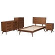Pemberly Row Walnut Brown Wood and Rattan Twin Size 4-Piece Bedroom Set