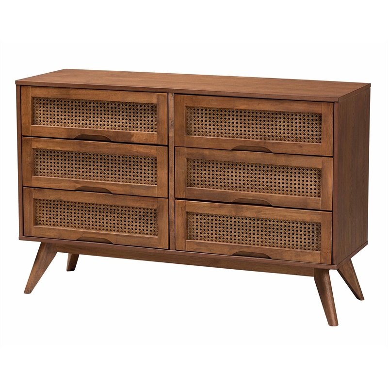 Pemberly Row Walnut Brown Wood and Rattan Twin Size 4-Piece Bedroom Set