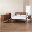 Pemberly Row Walnut Brown Wood and Rattan Full Size 4-Piece Bedroom Set