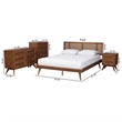 Pemberly Row Walnut Brown Wood and Rattan Full Size 4-Piece Bedroom Set