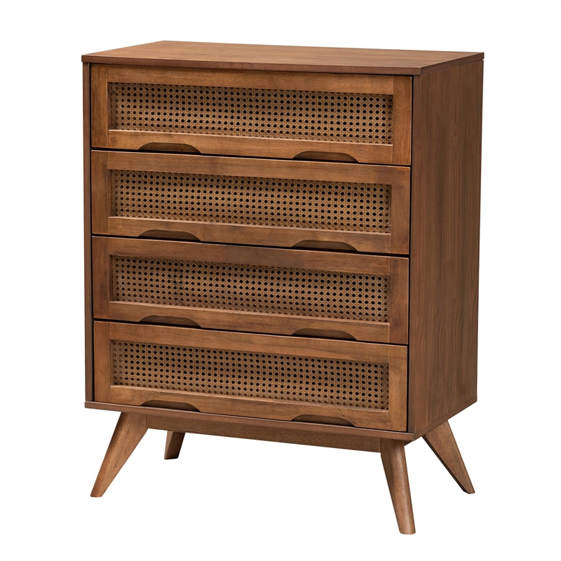 Pemberly Row Walnut Brown Wood and Rattan Full Size 4-Piece Bedroom Set