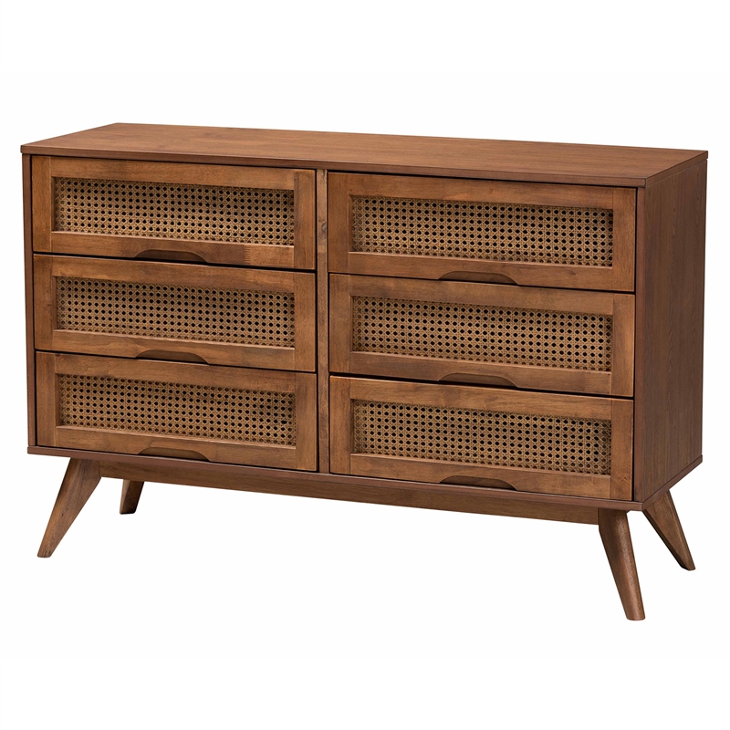 Pemberly Row Walnut Brown Wood and Rattan Full Size 4-Piece Bedroom Set