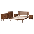 Pemberly Row Walnut Brown Wood and Rattan Full Size 5-Piece Bedroom Set