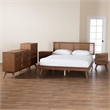 Pemberly Row Walnut Brown Wood and Rattan Full Size 5-Piece Bedroom Set