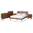 Pemberly Row Walnut Brown Wood and Rattan Full Size 5-Piece Bedroom Set
