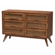 Pemberly Row Walnut Brown Wood and Rattan Full Size 5-Piece Bedroom Set
