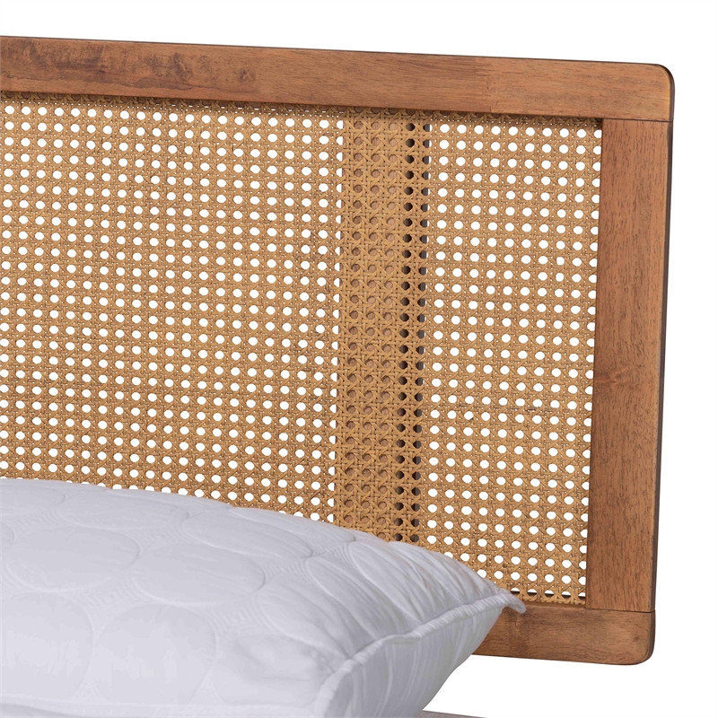 Pemberly Row Walnut Brown Wood and Rattan Queen Size 4-Piece Bedroom Set