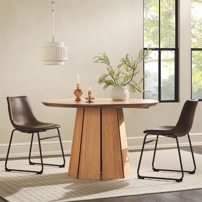 Pemberly Row Wood Pedestal Base Round Top Dining Table - 48 Inch - Cerused White