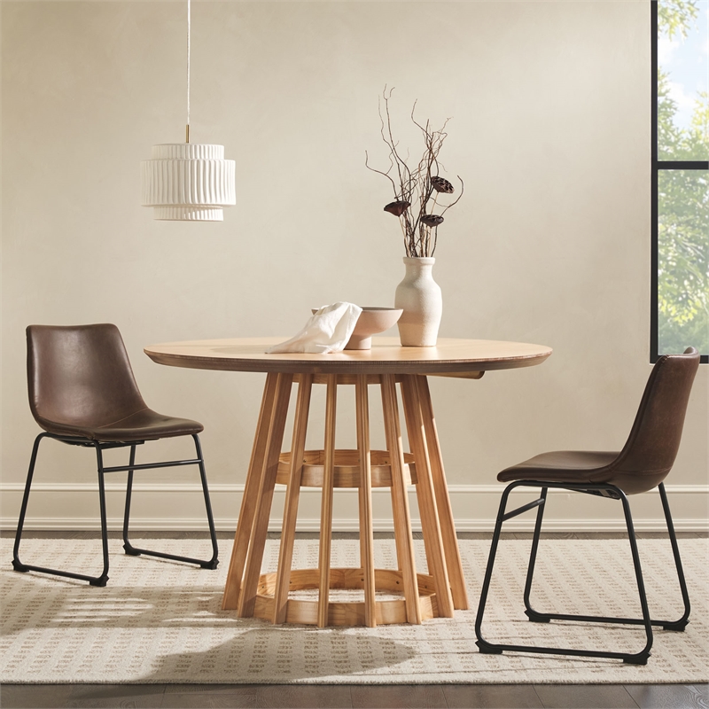 Pemberly Row Slatted Wood Pedestal Base Dining Table - 48 Inch - Cerused White